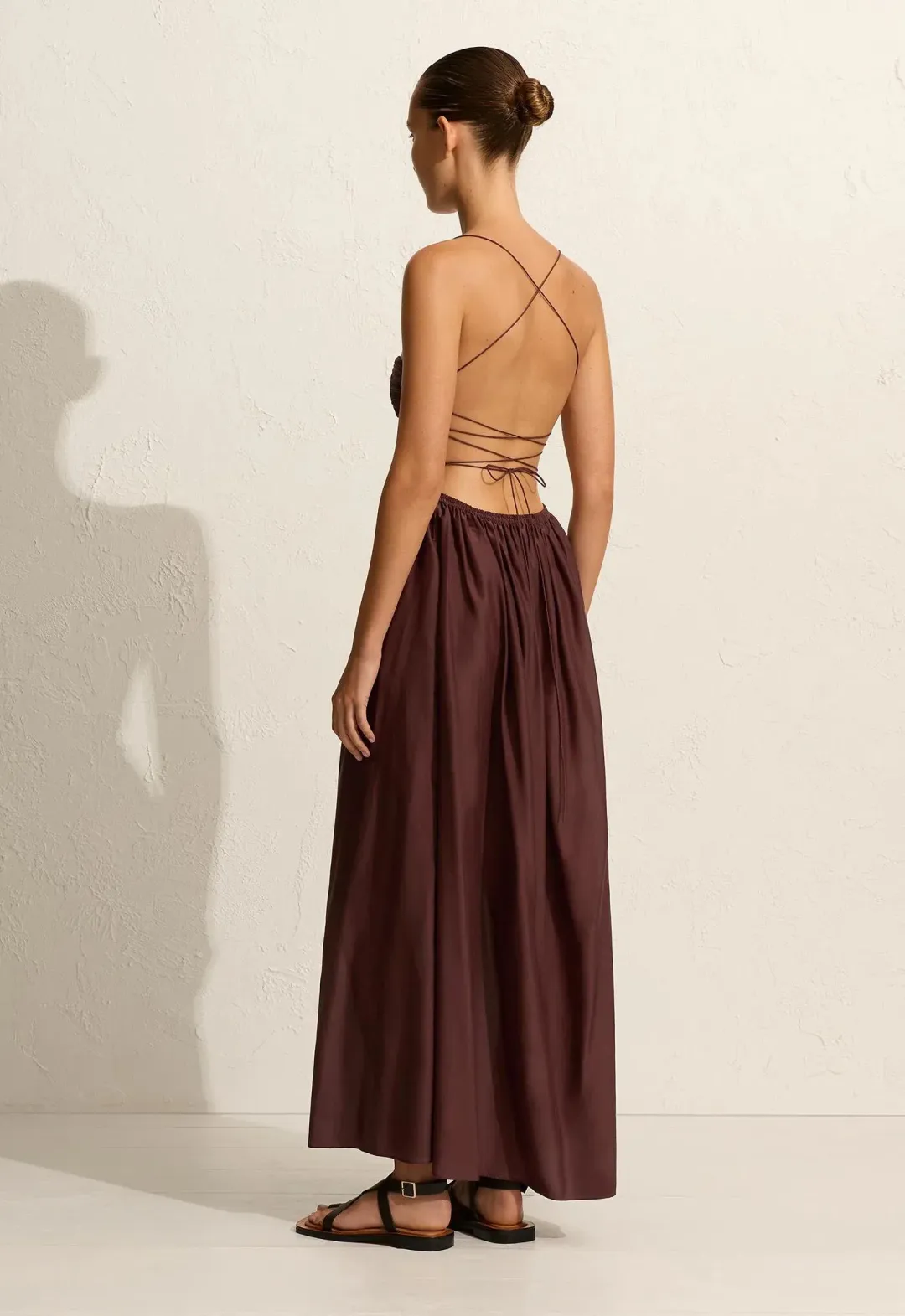 Matteau Gathered Lace Up Dress Brown Size 1/ AU 6 for rent on The Volte - main image