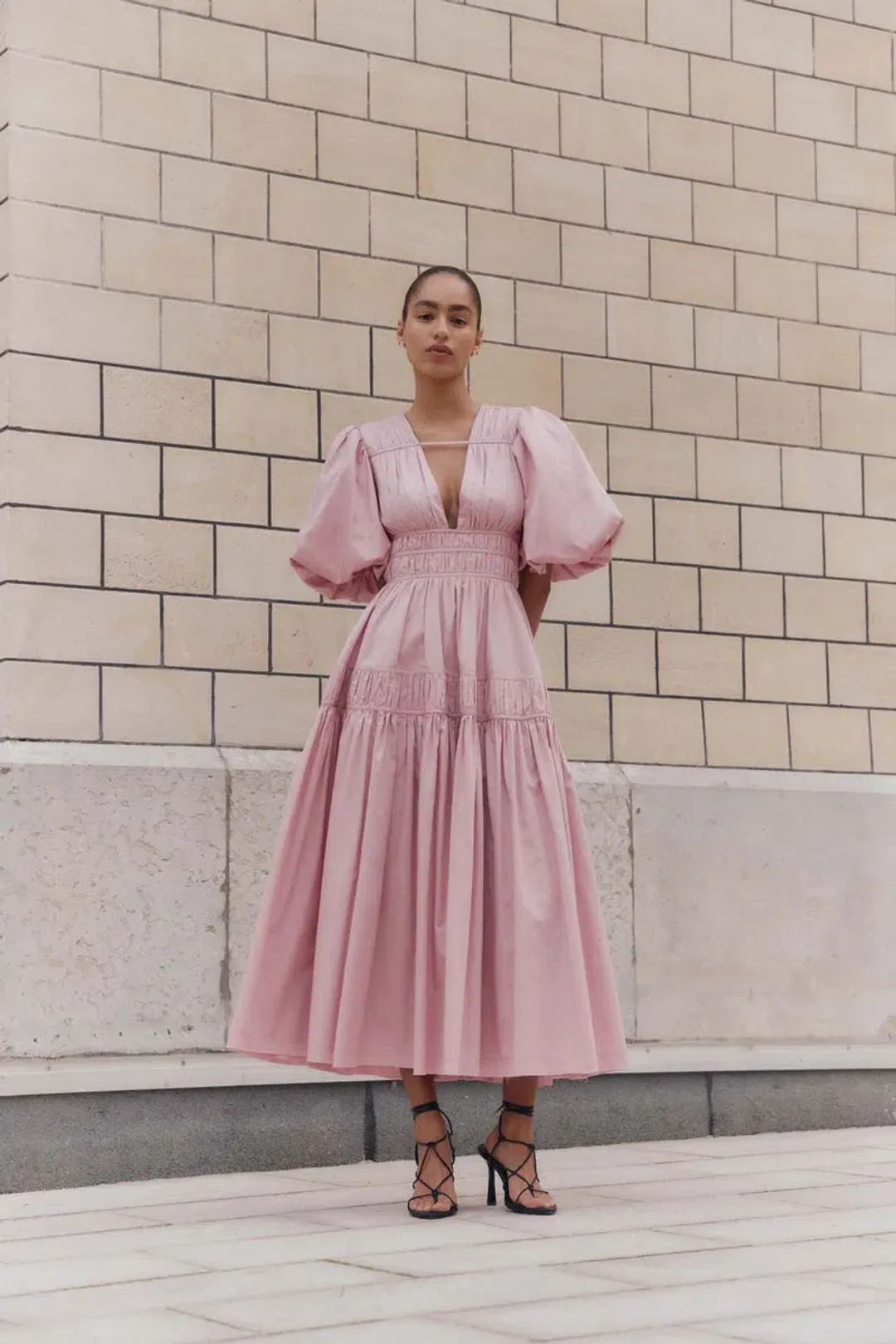 Aje Fallingwater Midi Dress Chalk Pink Size 12 for rent on The Volte - main image