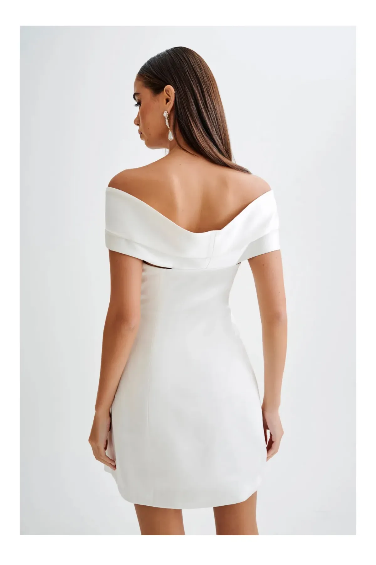 Meshki Evita Satin Off Shoulder Mini Dress White Size 8 - Image 3