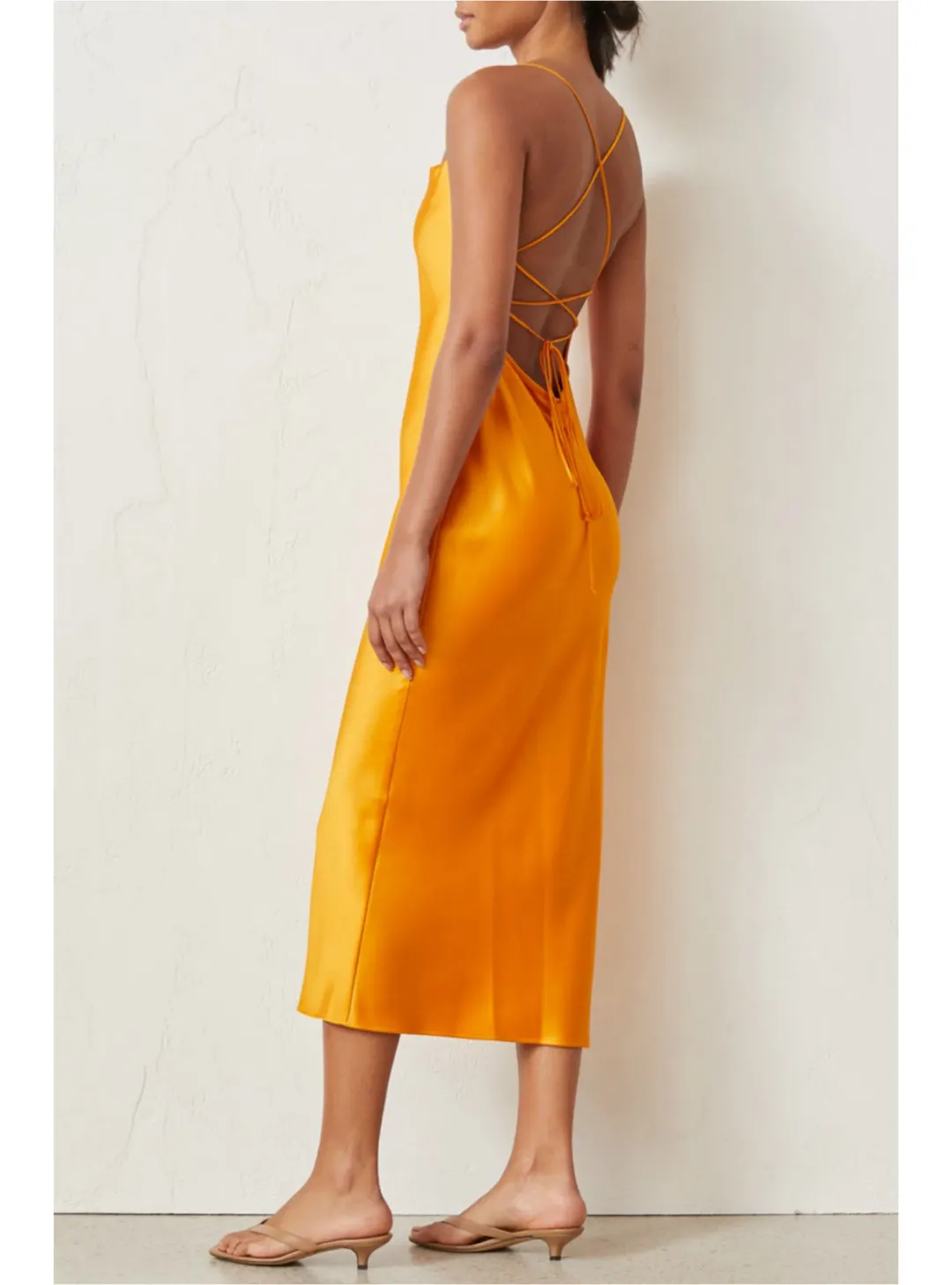 Bec & Bridge Seraphine Lace Up Midi Dress Orange Size AU 10 for rent on The Volte - main image