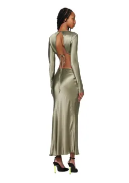 Bec & Bridge Ren Satin Long Sleeve Midi Dress Dark Olive Size AU 8 for rent on The Volte - image 3