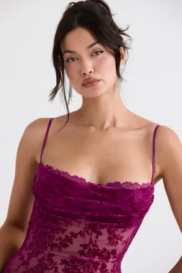 House of CB Ione Devore Midi Dress in Cranberry Size XS / AU 6 for rent on The Volte - image 3