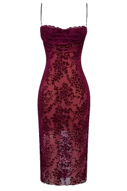 House of CB Ione Devore Midi Dress in Cranberry Size XS / AU 6 for rent on The Volte - image 5