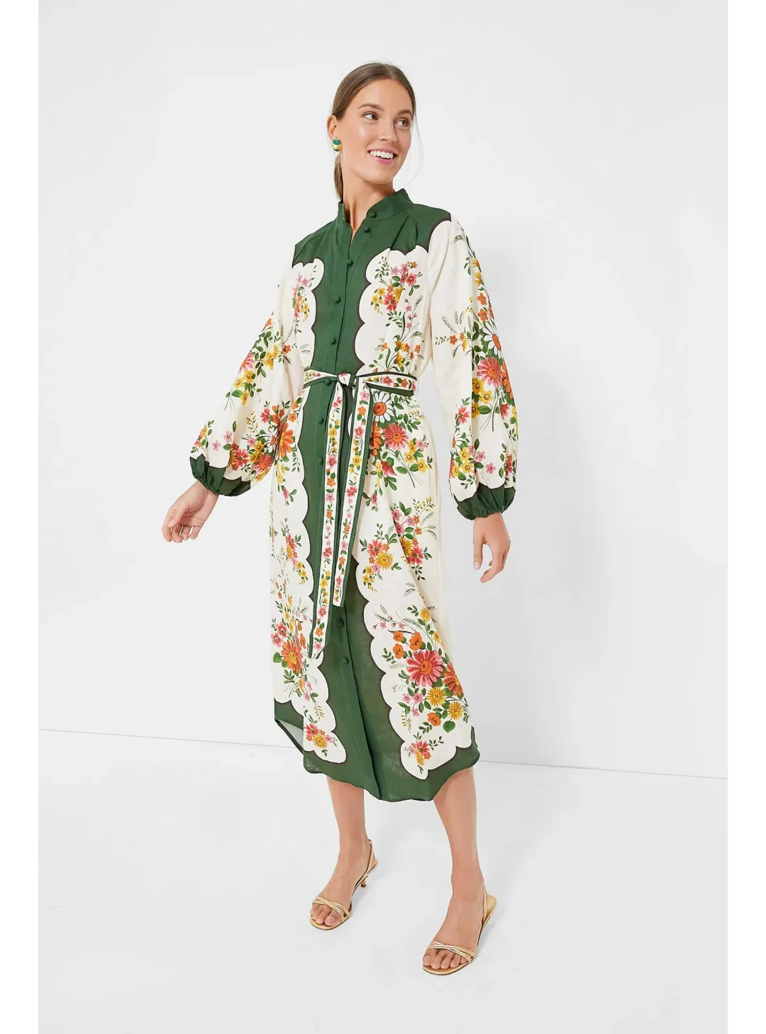 Alemais Elisabetta Belted Linen Midi Shirt Dress Floral Print Size AU 8 for rent on The Volte - main image