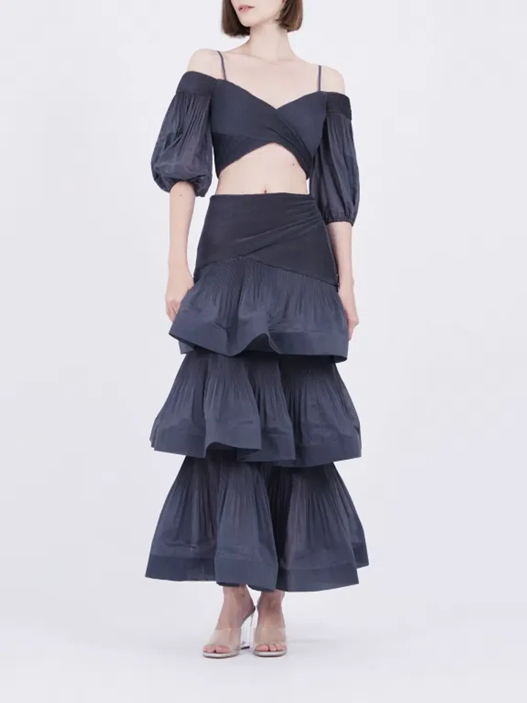 Zimmermann The Pleated Tiered Skirt in Paradise Navy Size 2/Au 12 for rent on The Volte - main image