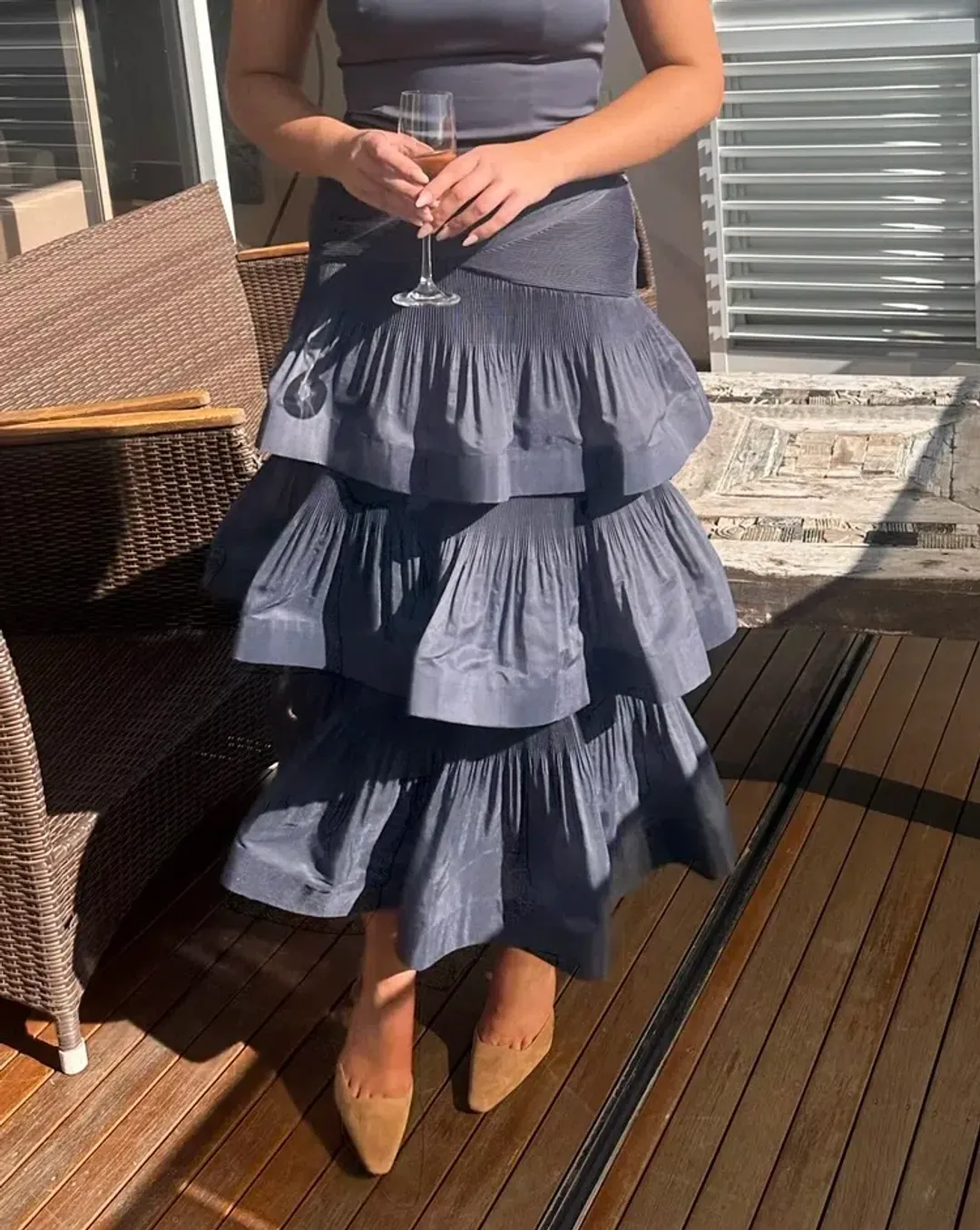 Zimmermann The Pleated Tiered Skirt in Paradise Navy Size 2/Au 12 for rent on The Volte - main image