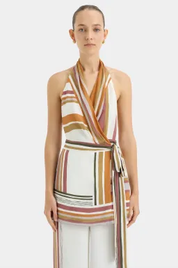 Sir the Label Caprera Wrap Halter Mini Dress Milazzo Stripe Print Size 1 / AU 6-8 for rent on The Volte - image 6