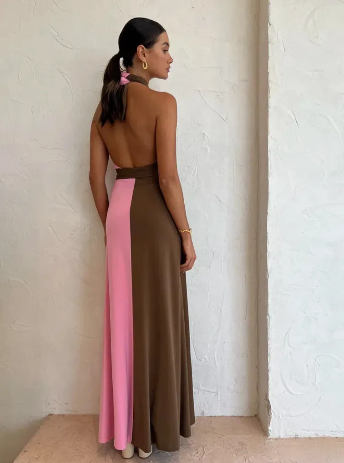 Hansen and Gretel Tempest Halter Wrap Dress in Carob/Pink Size S / AU 8 - Image 3