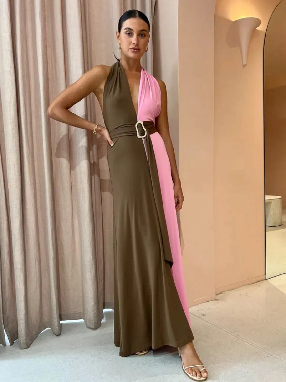 Hansen and Gretel Tempest Halter Wrap Dress in Carob/Pink Size S / AU 8 - Image 1