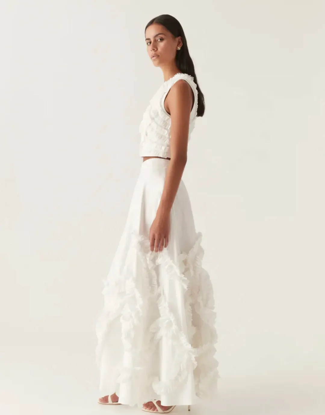Aje Aurelia Frill Shell Top and Kendra Frill Maxi Skirt Set Ivory Size 10 for rent on The Volte - main image