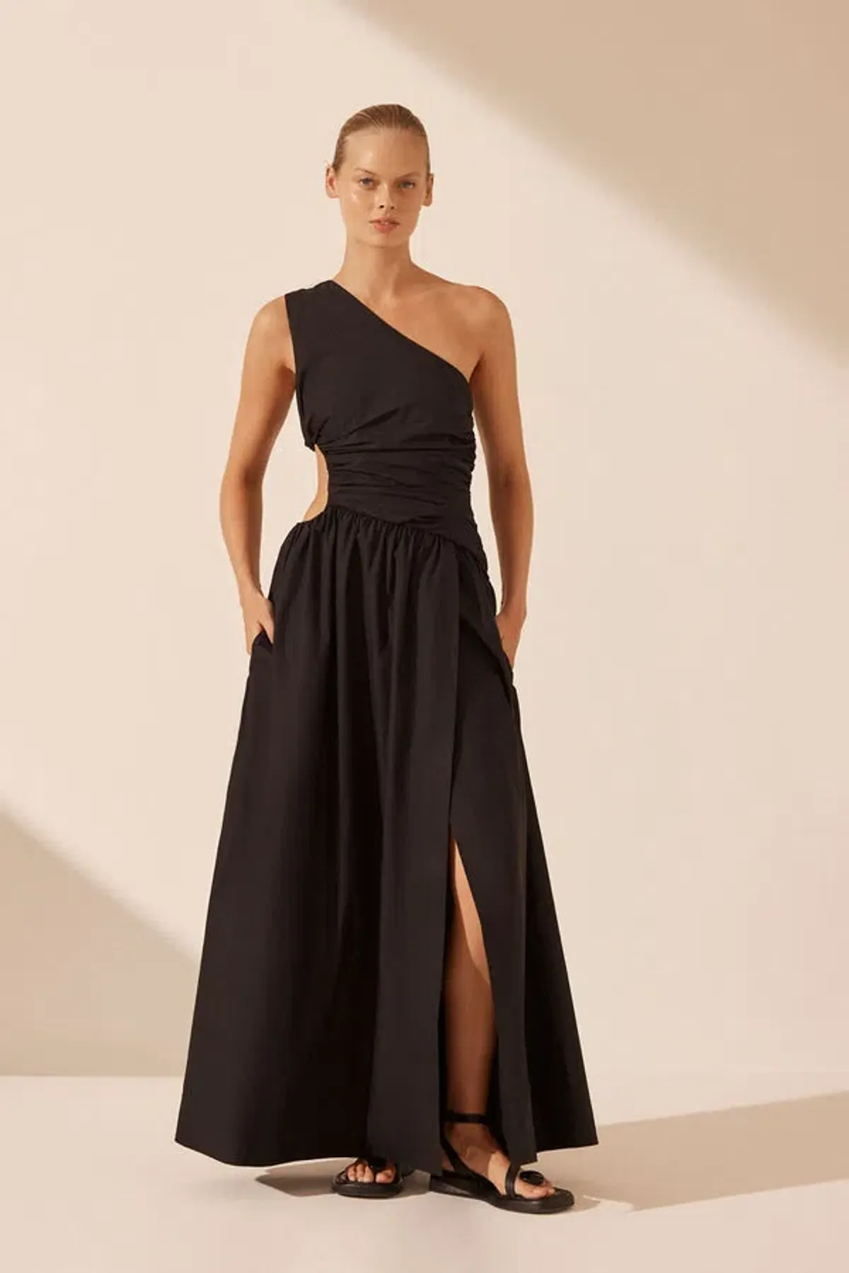 Shona Joy Josephine Asymmetrical Cut Out Maxi Dress in Black Size 8 - Image 1