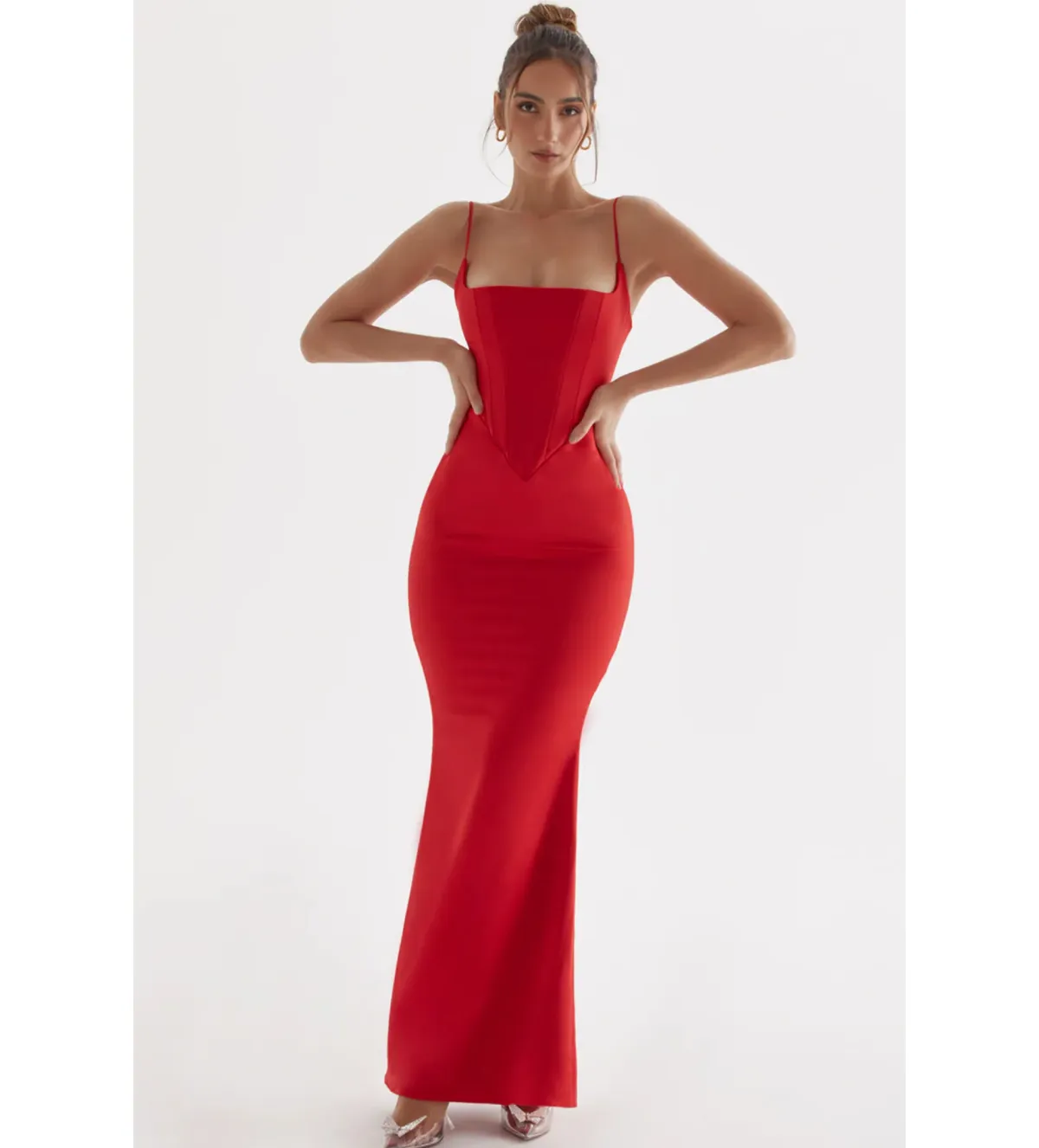 House of CB Olivette Red Rose Satin Corset Maxi Dress Red Size 12 for rent on The Volte - main image