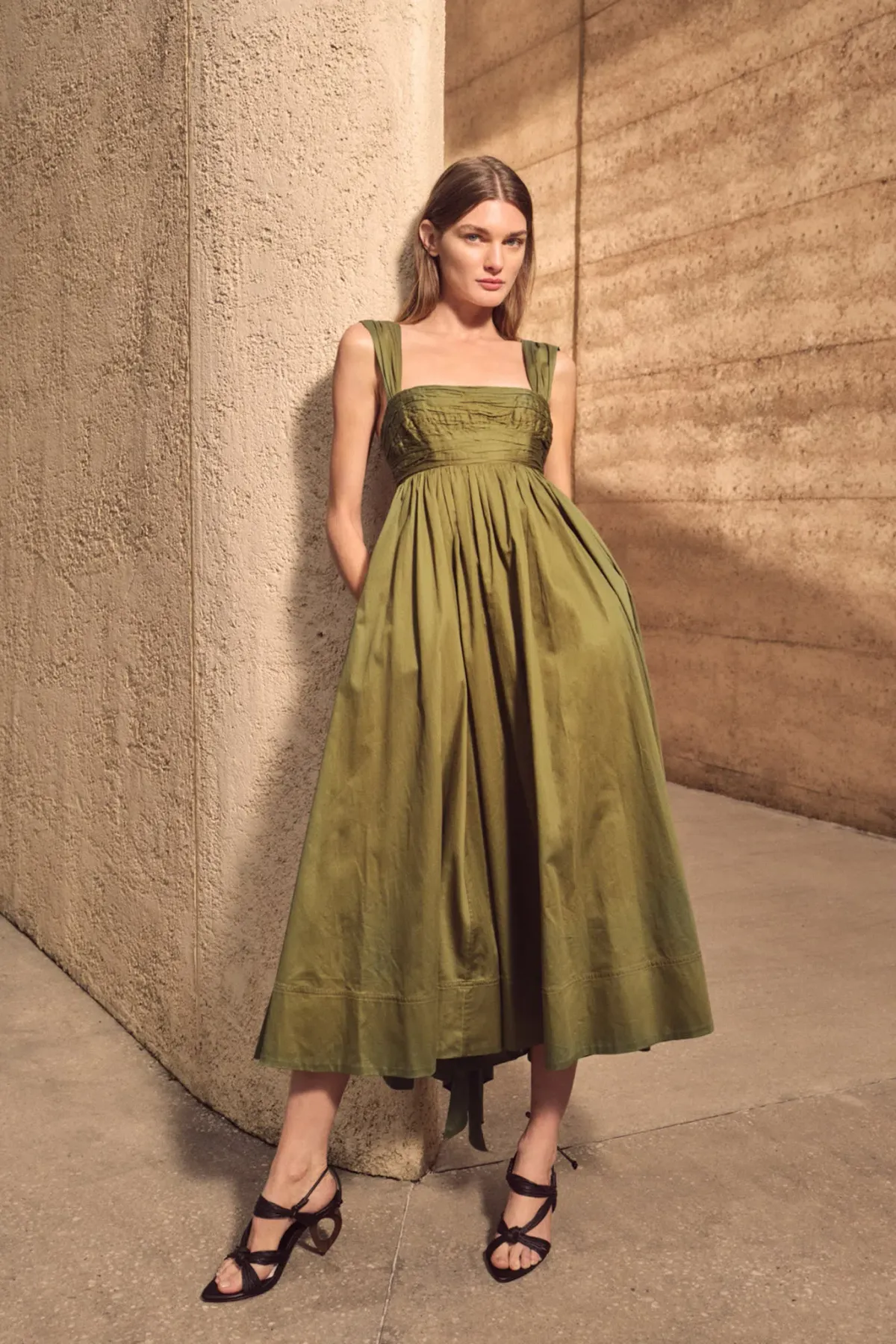 AJE Nova Tie Back Midi Dress in Deep Olive Size 8 - Image 3