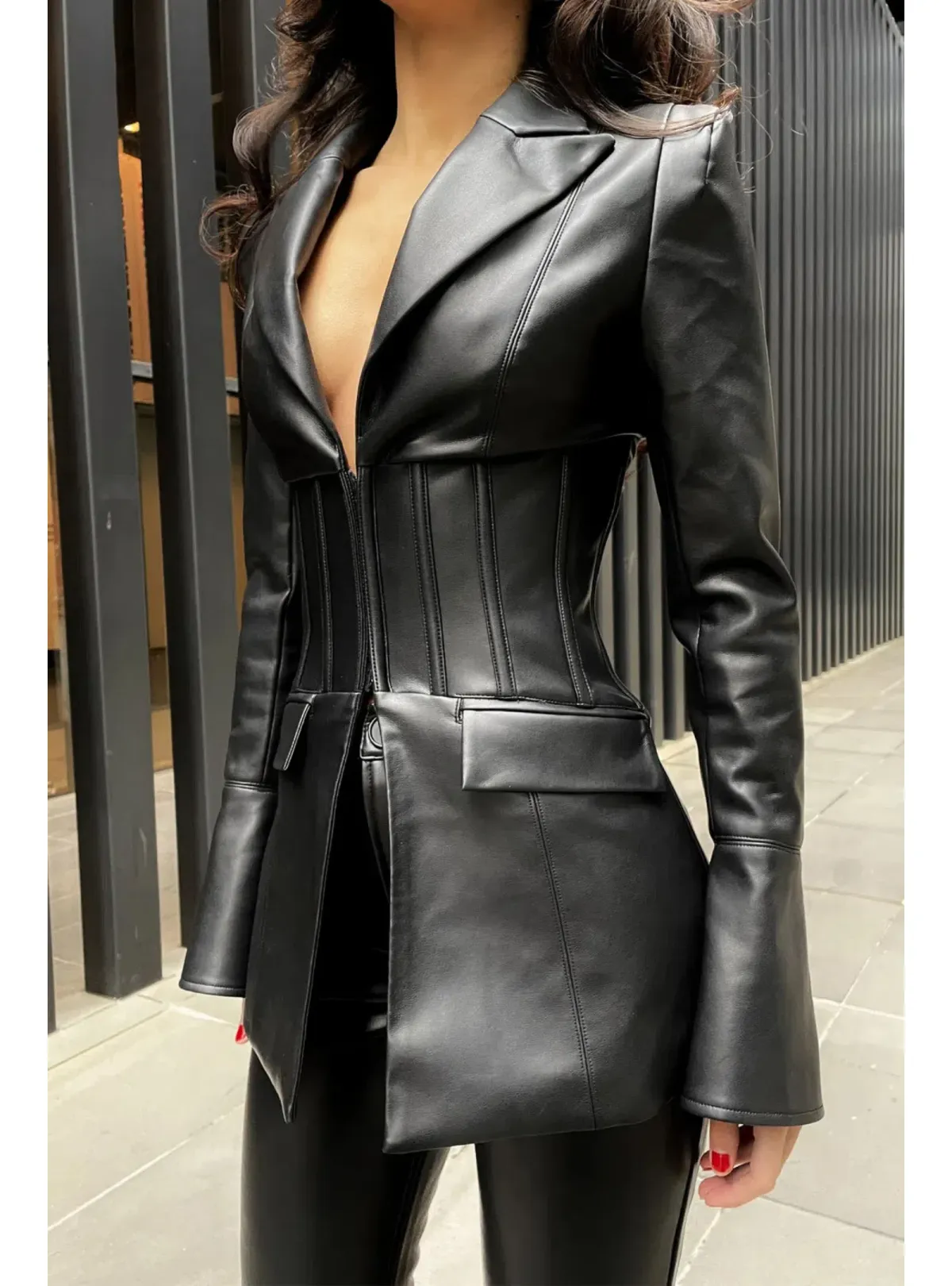 Eliya The Label Kirstin Vegan Leather Blazer Black Size XS / AU 6 - Image 3