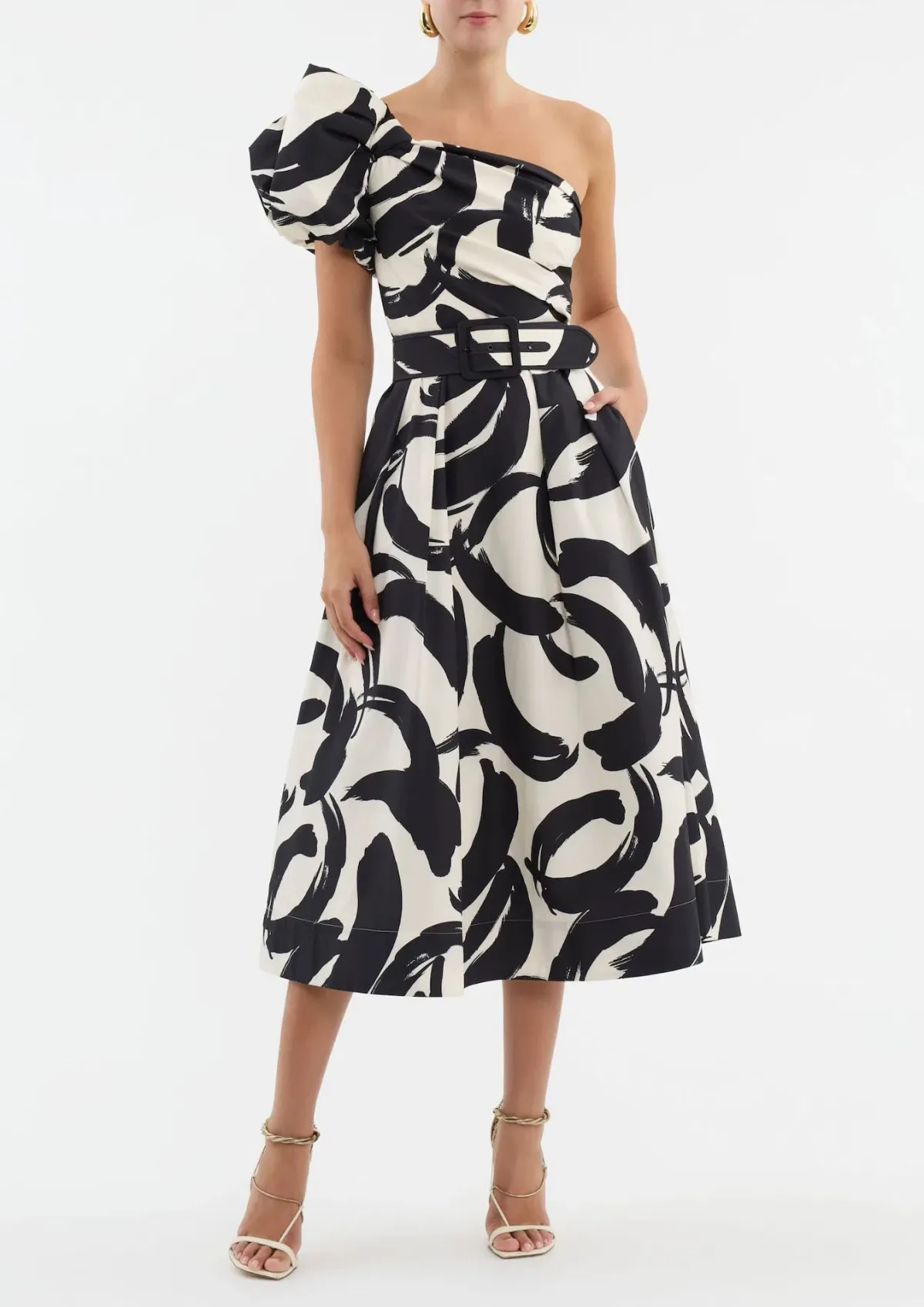 Rebecca Vallance Pompidou One Shoulder Midi Dress Print Size 10 for rent on The Volte - main image