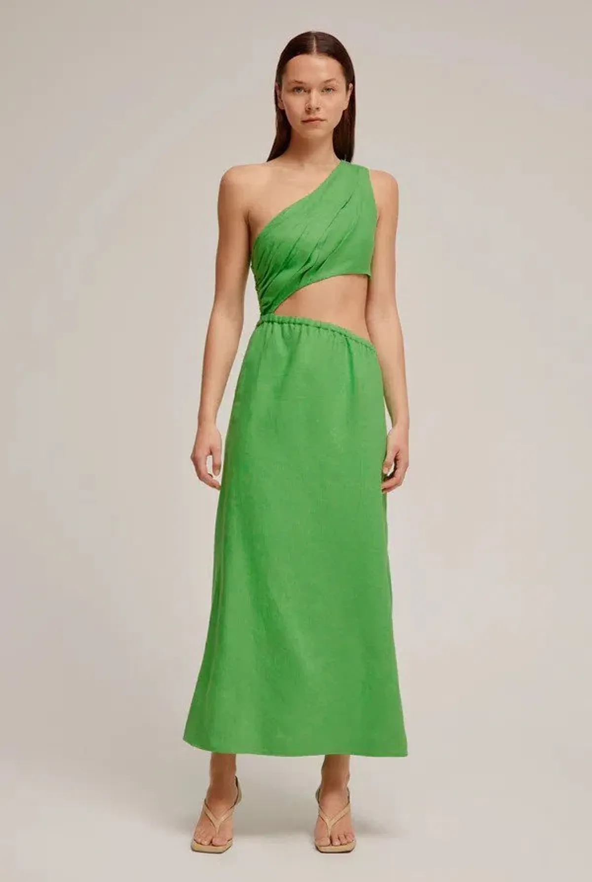 Venroy The Draped One Shoulder Cut Out Midi Dress in Vibrant Green Size M / AU 10 - Image 2