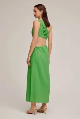 Venroy The Draped One Shoulder Cut Out Midi Dress in Vibrant Green Size M / AU 10 for rent on The Volte - image 3