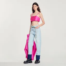 Sandro Fluro Satin Crop Pink, Effie Shirt Pink and Java Embellished Twill Shorts Black Size 8 for rent on The Volte - image 4