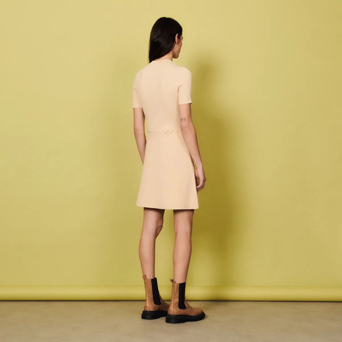 Sandro Short Knitted Dress Beige Size 6 - Image 2