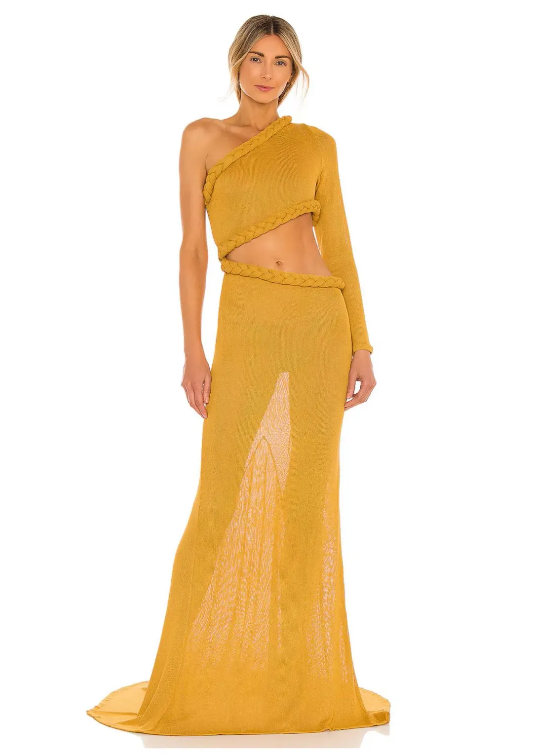 Bronx and Banco Dalia One Shoulder Knit Dress Mustard Size 6 for rent on The Volte - main image