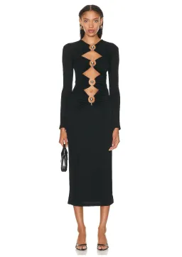 Christopher Esber Orbit Ruched Long Sleeve Midi Dress Black Size 8 for rent on The Volte - image 1
