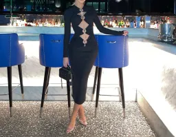 Christopher Esber Orbit Ruched Long Sleeve Midi Dress Black Size 8 for rent on The Volte - image 3