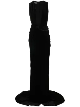 LaQuann Smith Deep V-neck Ruched Gown Black Size L / AU 12 for rent on The Volte - image 4