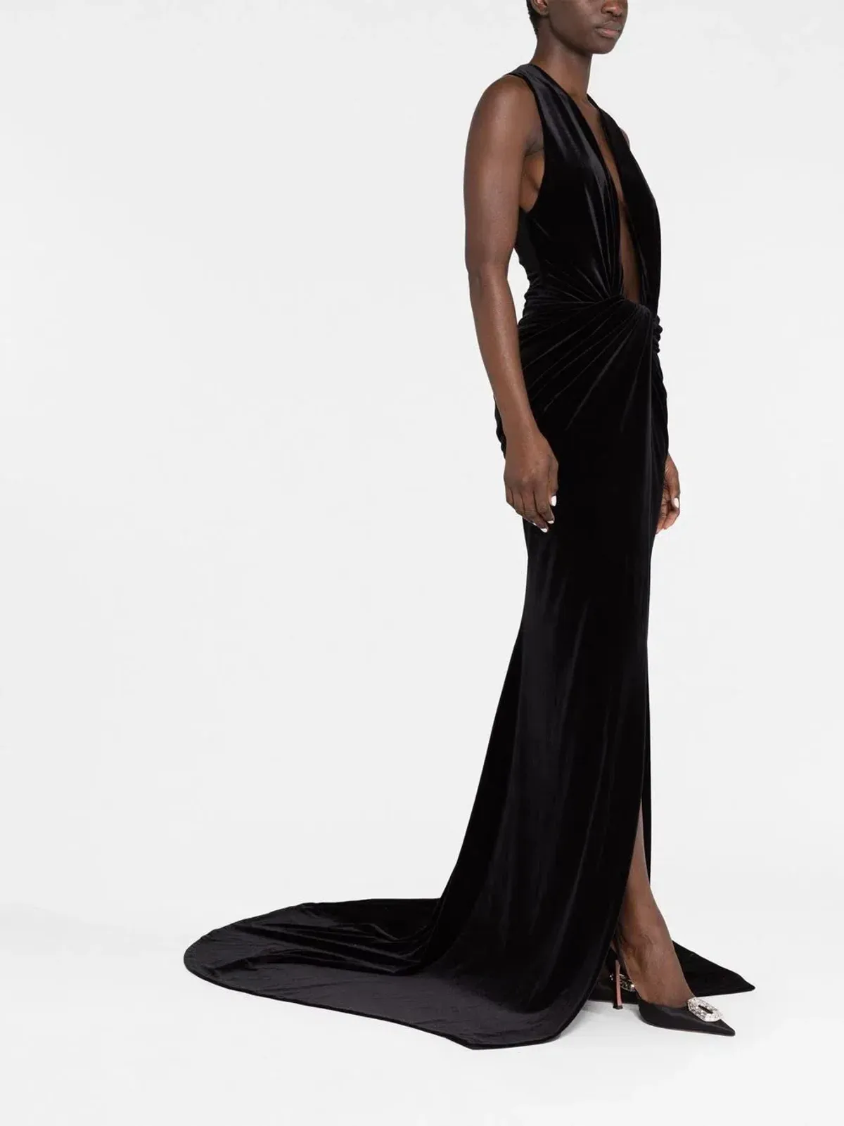 LaQuann Smith Deep V-neck Ruched Gown Black Size L / AU 12 - Image 2