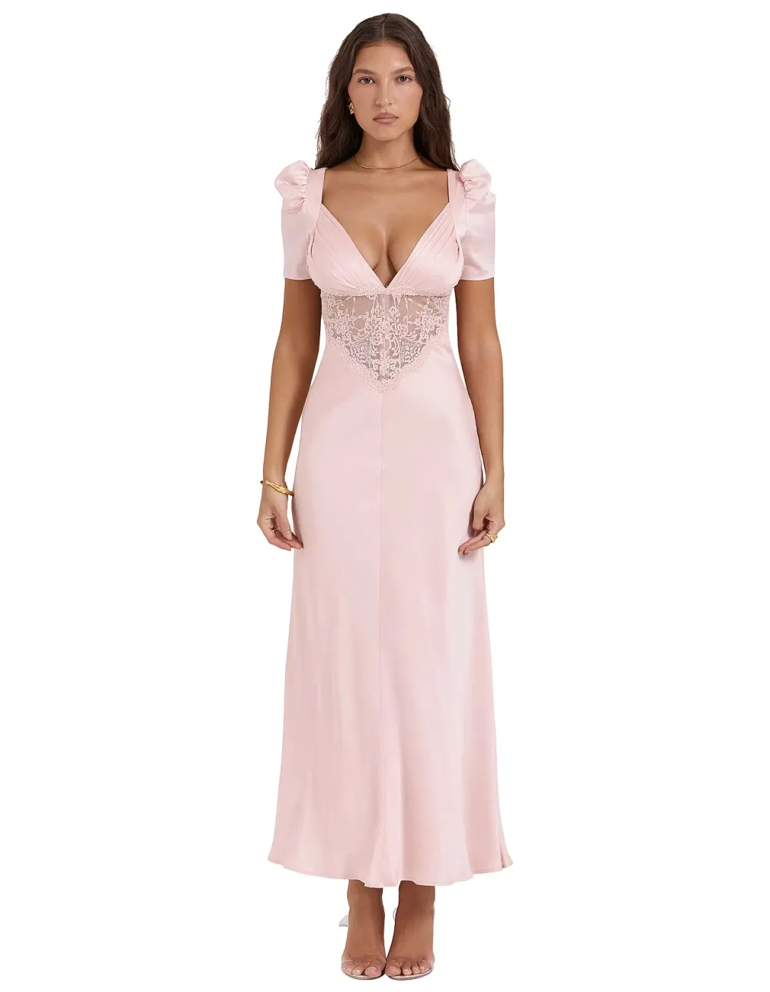 House of CB Rafaela Pure Silk & Lace Dress Soft Peach Size 12 for rent on The Volte - main image