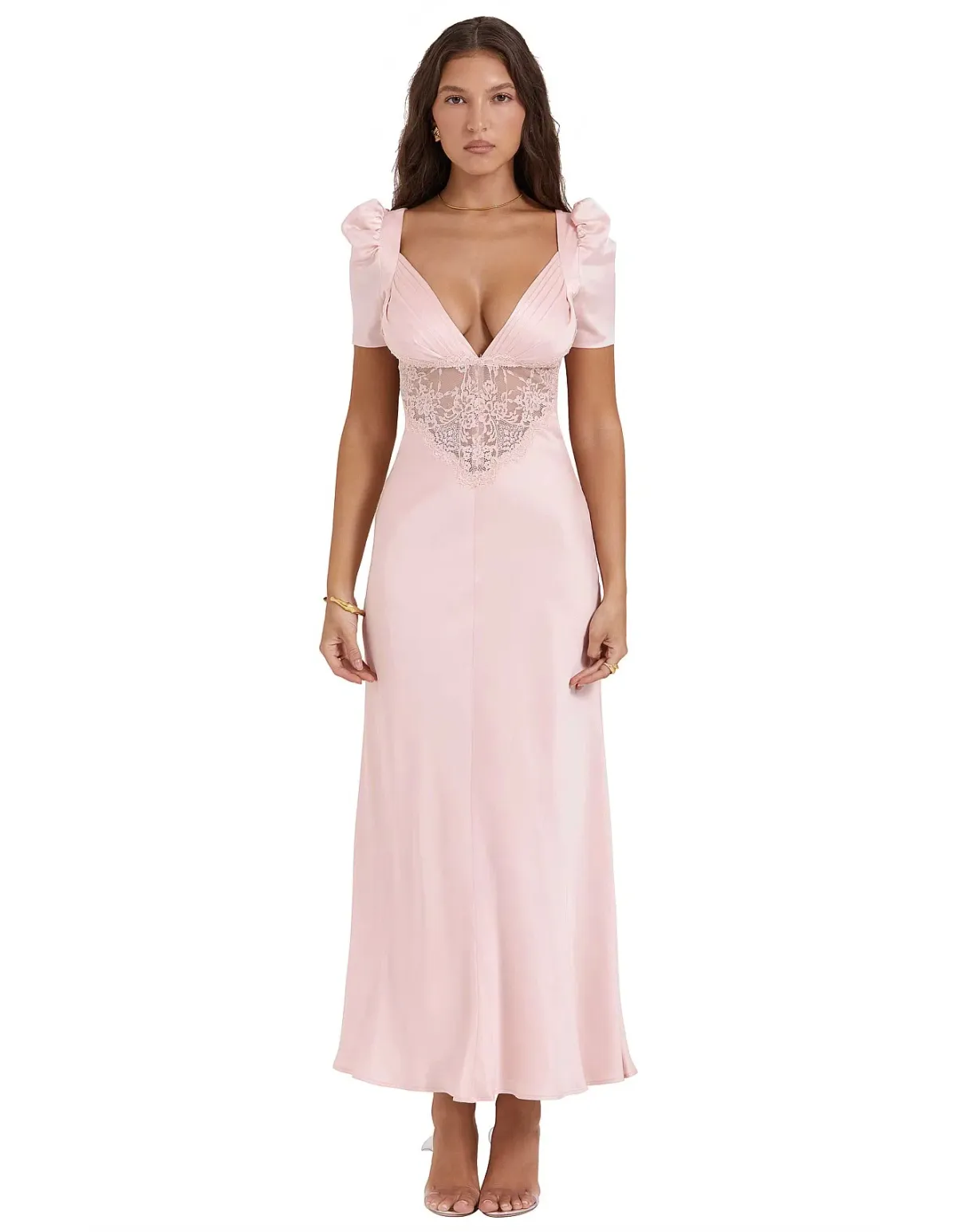 House of CB Rafaela Pure Silk & Lace Dress Soft Peach Size 12 for rent on The Volte - main image