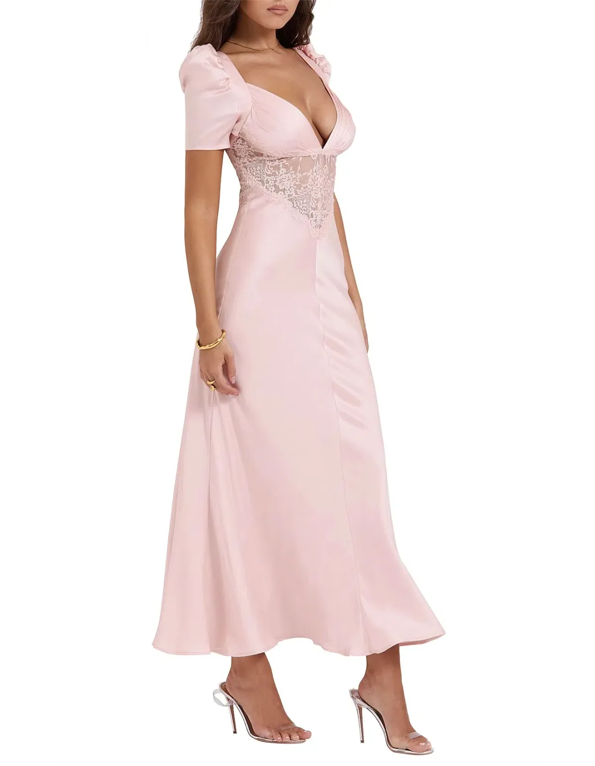 House of CB Rafaela Pure Silk & Lace Dress Soft Peach Size 12 - Image 2