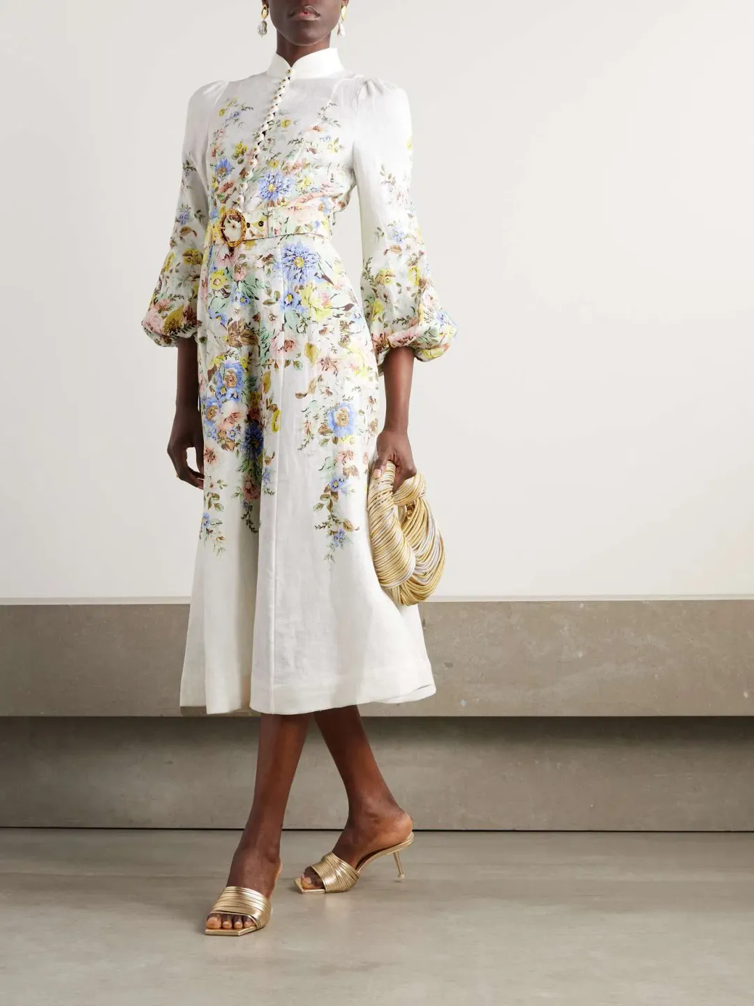 Zimmermann Matchmaker Belted Floral-print Linen Midi Dress Floral Size 3/Au 14 for rent on The Volte - main image