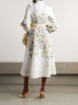 Zimmermann Matchmaker Belted Floral-print Linen Midi Dress Floral Size 3/Au 14 for rent on The Volte - image 1