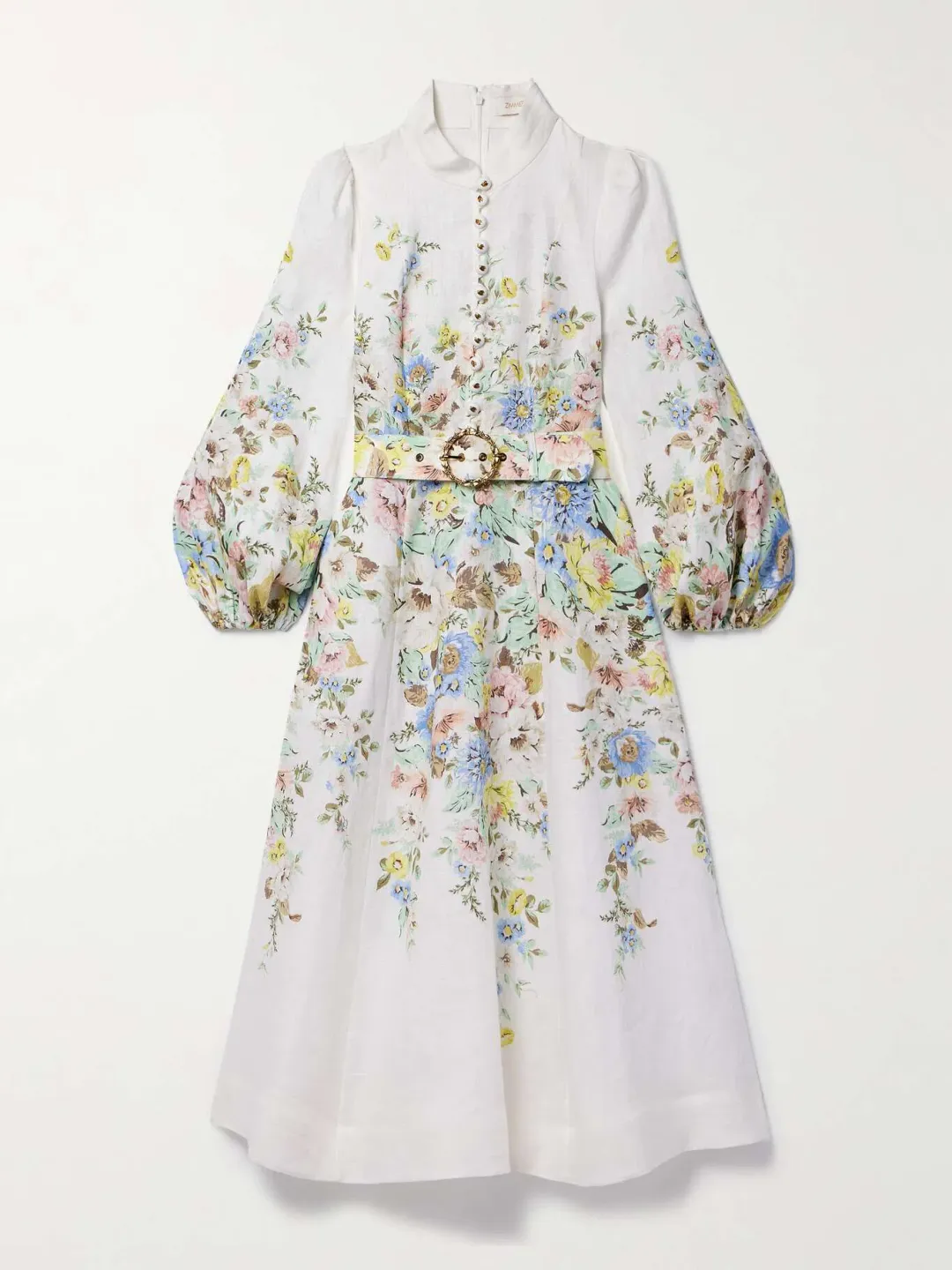 Zimmermann Matchmaker Belted Floral-print Linen Midi Dress Floral Size 3/Au 14 for rent on The Volte - main image