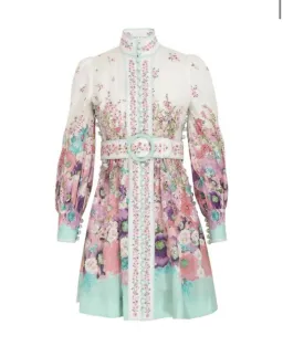 Zimmermann The Jude Buttoned Mini Dress in Aqua Gradient Flora Size 0/Au 8 for rent on The Volte - image 7