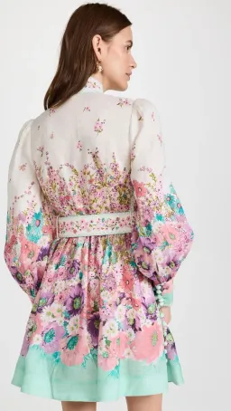 Zimmermann The Jude Buttoned Mini Dress in Aqua Gradient Flora Size 0/Au 8 for rent on The Volte - image 6