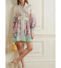 Zimmermann The Jude Buttoned Mini Dress in Aqua Gradient Flora Size 0/Au 8 for rent on The Volte - image 1
