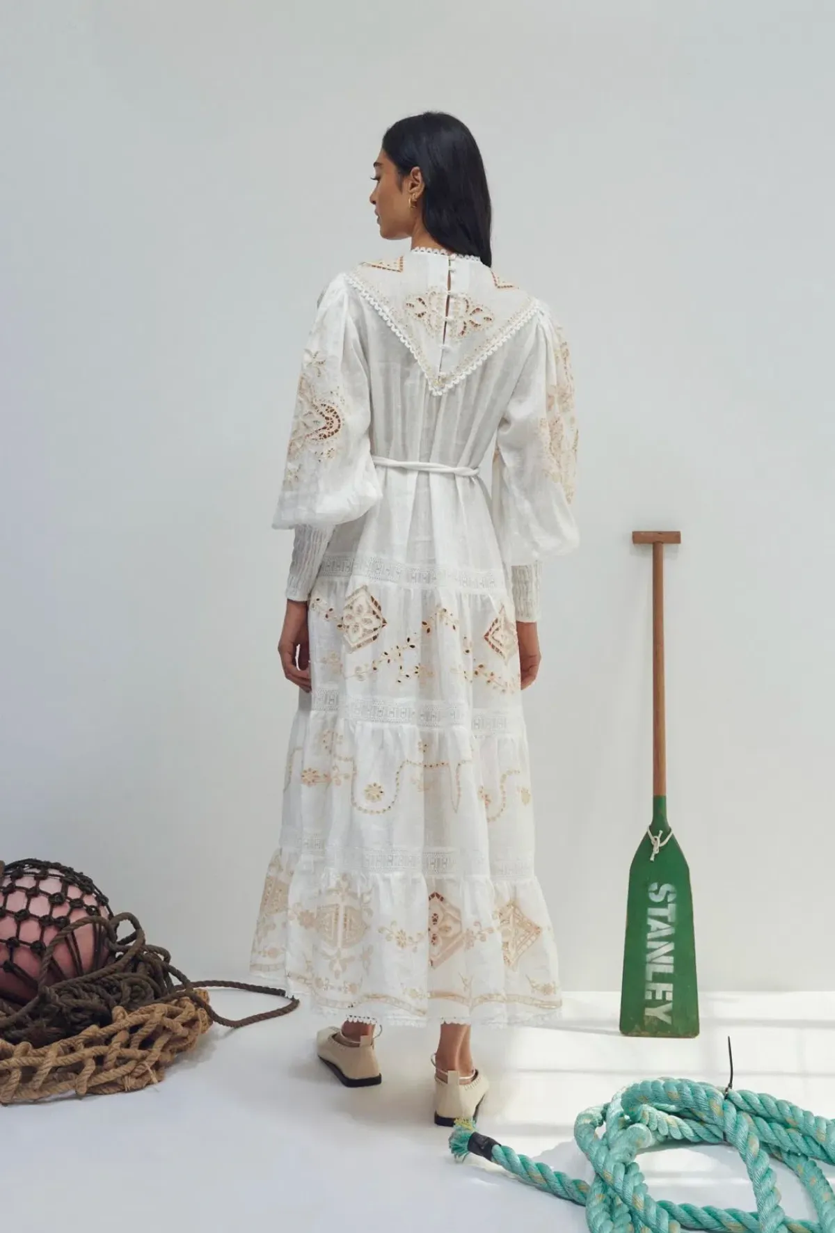 Alemais Embroidered Cecilia Midi Dress White Size AU 10 - Image 4