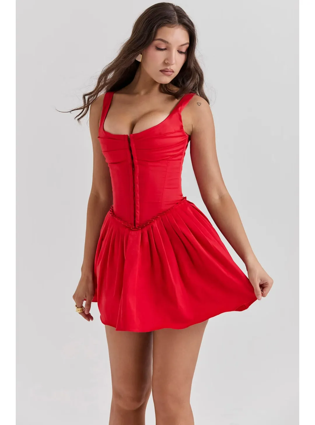 House of CB Scarlet Pleated Mini Dress Scarlet Size AU 8 for rent on The Volte - main image