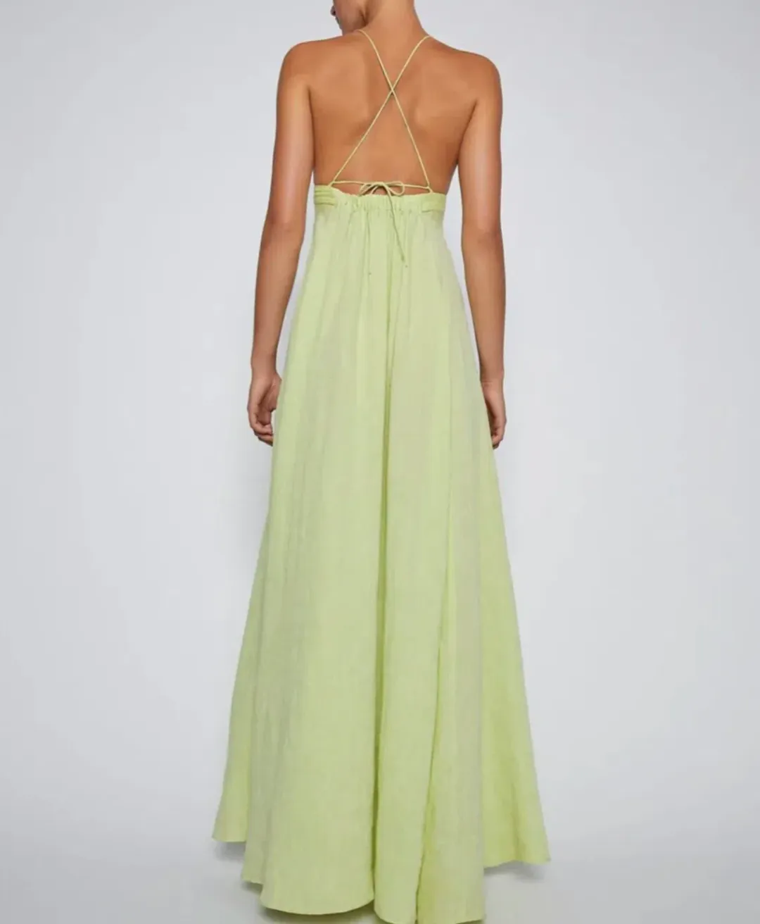 Scanlan Theodore Italian Linen Shoestring Dress Green Size 10 for rent on The Volte - main image