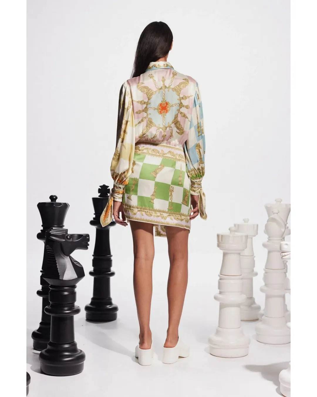Alemais Checkmate Silk Mini Dress Multi Size AU 12 for rent on The Volte - main image