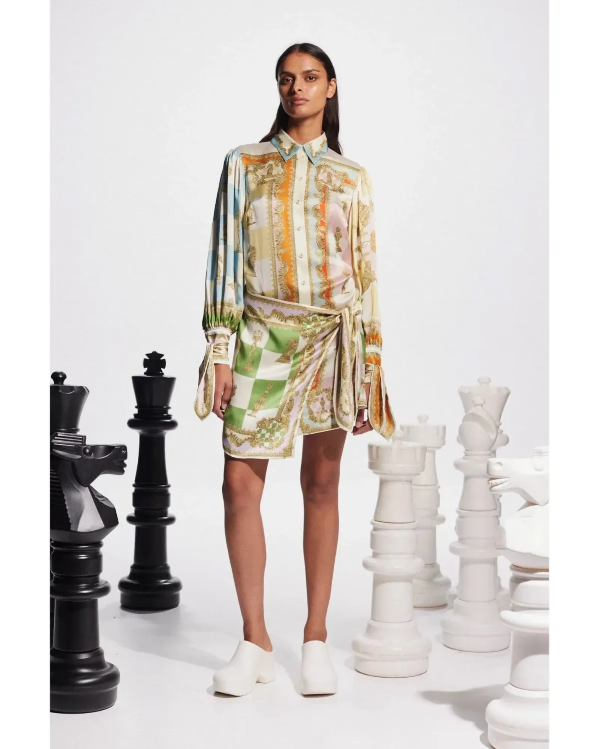 Alemais Checkmate Silk Mini Dress Multi Size AU 12 for rent on The Volte - main image