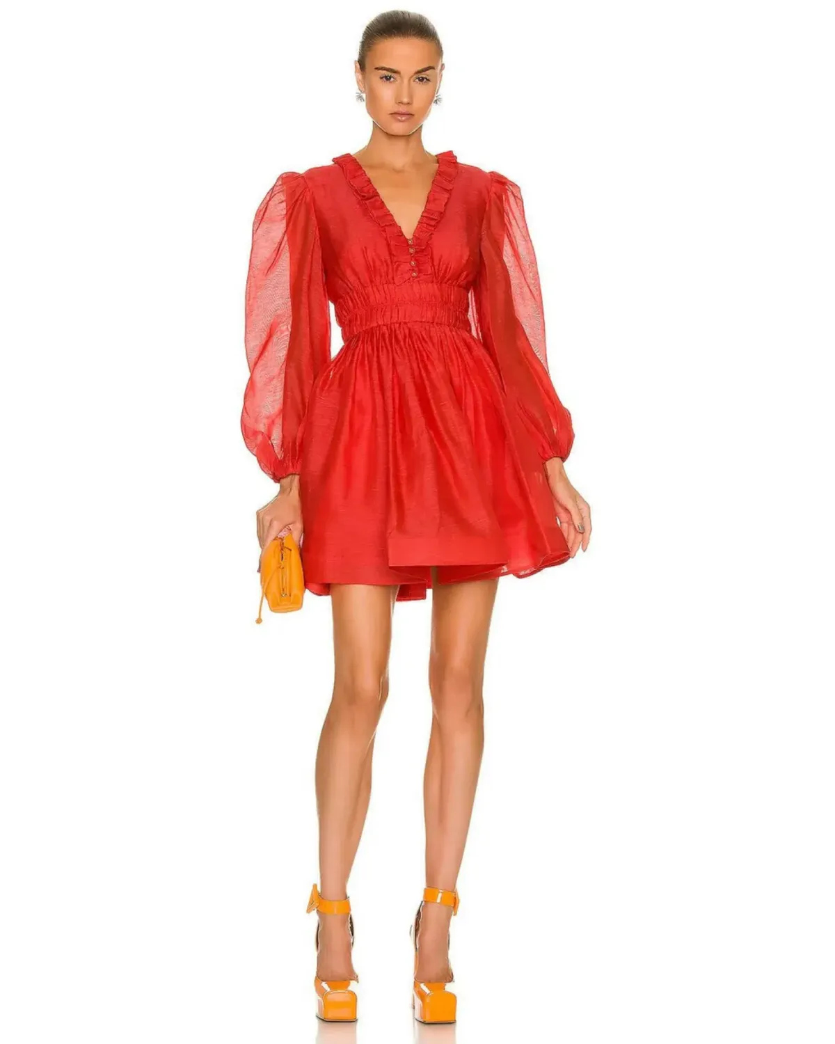 Zimmermann Prima Frill V Neck MIni Dress in Tomato Size 3 / AU 14 - Image 2