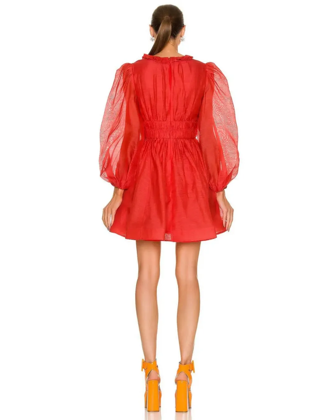 Zimmermann Prima Frill V Neck MIni Dress in Tomato Size 3 / AU 14 for rent on The Volte - main image