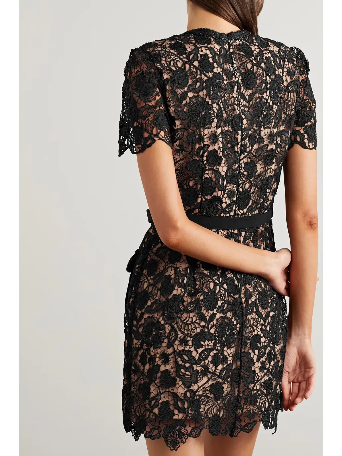 Self Portrait Embellished Belted Guipure Lace Mini Dress Black Size 6 - Image 2