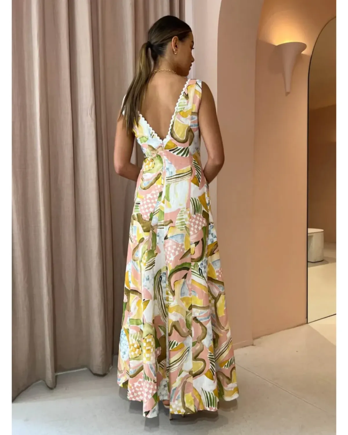 By Nicola Wavy Maxi Dress In Swirl Check Size AU 8 - Image 3