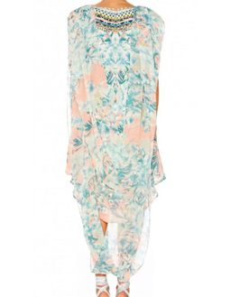 Camilla Deep V Mini Dress with Cape in Garden of Dream Blue Print Size 2 for rent on The Volte - image 3