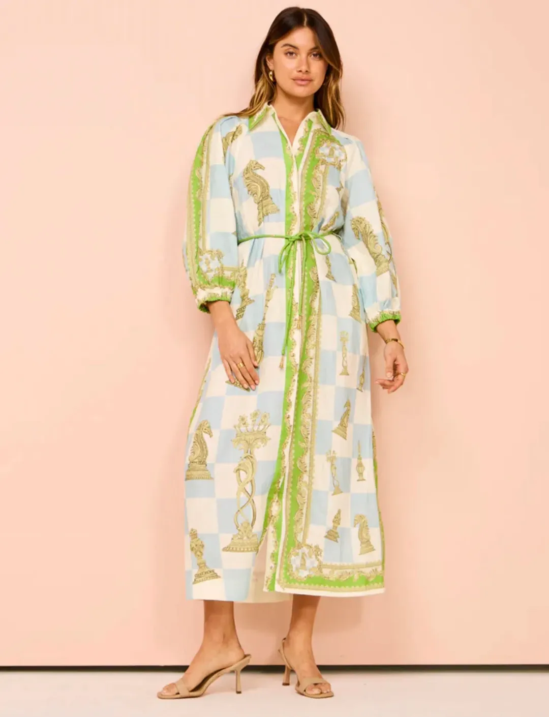 Alemais Checkmate Linen Shirt Dress Multi Size 8 for rent on The Volte - main image