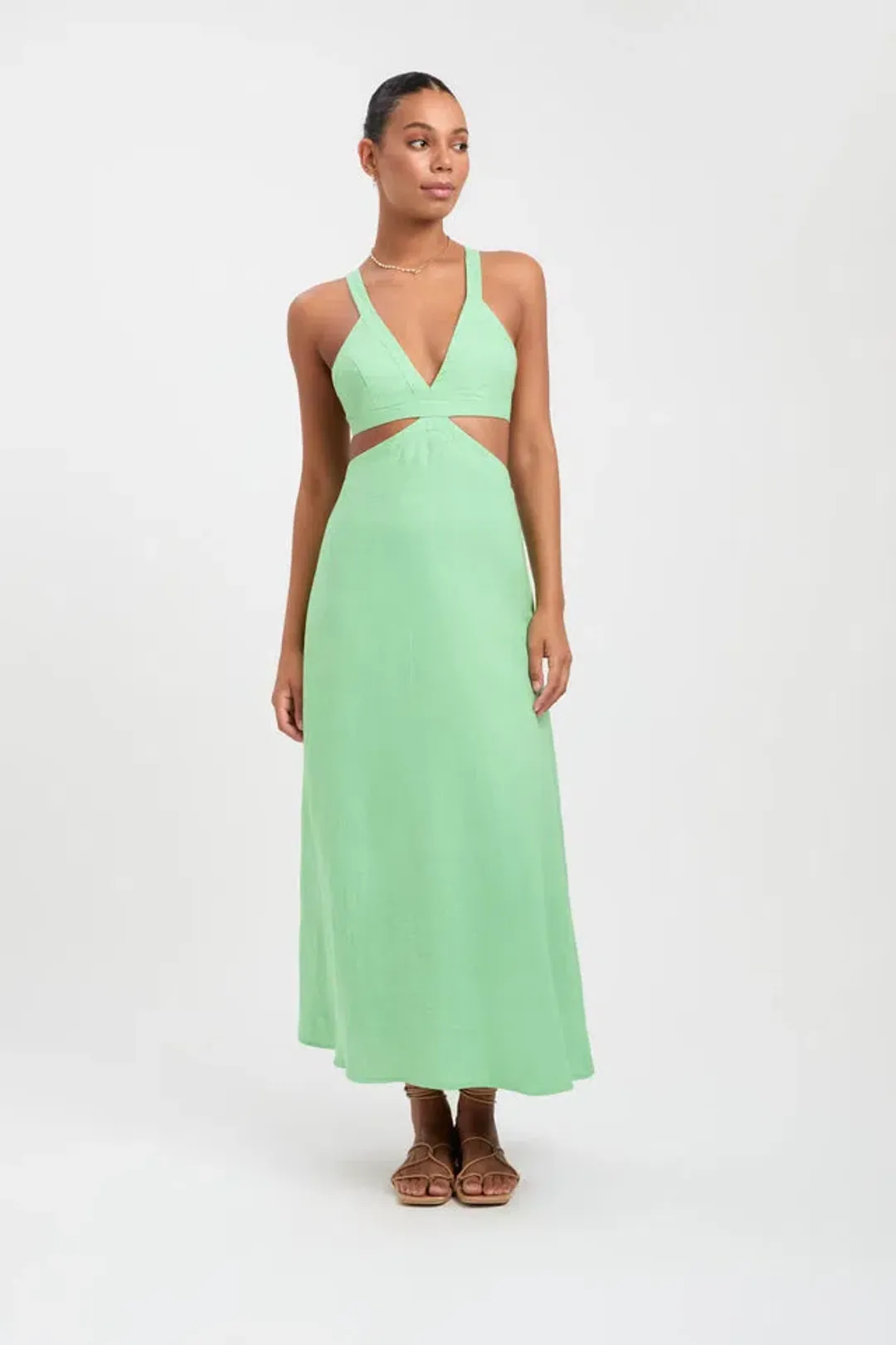 Kookai Palm Midi Dress Green Size 8 for rent on The Volte - main image