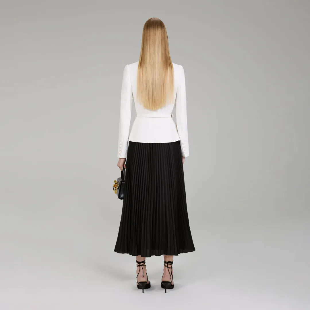 Self-Portrait Pleated Skirt Midi Dress Cream and Black Size 16 for rent on The Volte - main image